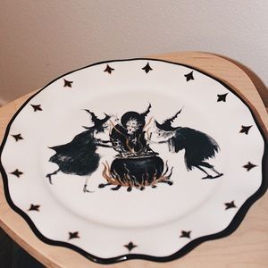 Three Witches Cauldron Potters Studio Spooky Night Plate Fine Porcelain